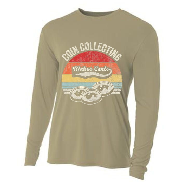 Coin Collecting Makes Cents Retro Style Cooling Performance Long Sleeve Crew