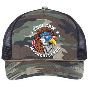 Caw Caw Motherfucker! Eagle Mullet 4th Of July Patriotic Design Retro Rope Trucker Hat Cap