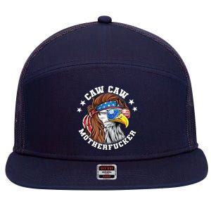 Caw Caw Motherfucker! Eagle Mullet 4th Of July Patriotic Design 7 Panel Mesh Trucker Snapback Hat