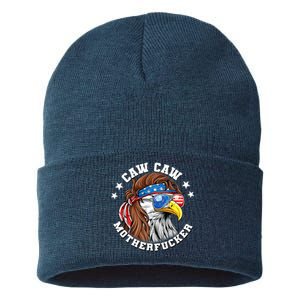 Caw Caw Motherfucker! Eagle Mullet 4th Of July Patriotic Design Sustainable Knit Beanie