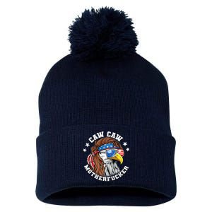 Caw Caw Motherfucker! Eagle Mullet 4th Of July Patriotic Design Pom Pom 12in Knit Beanie