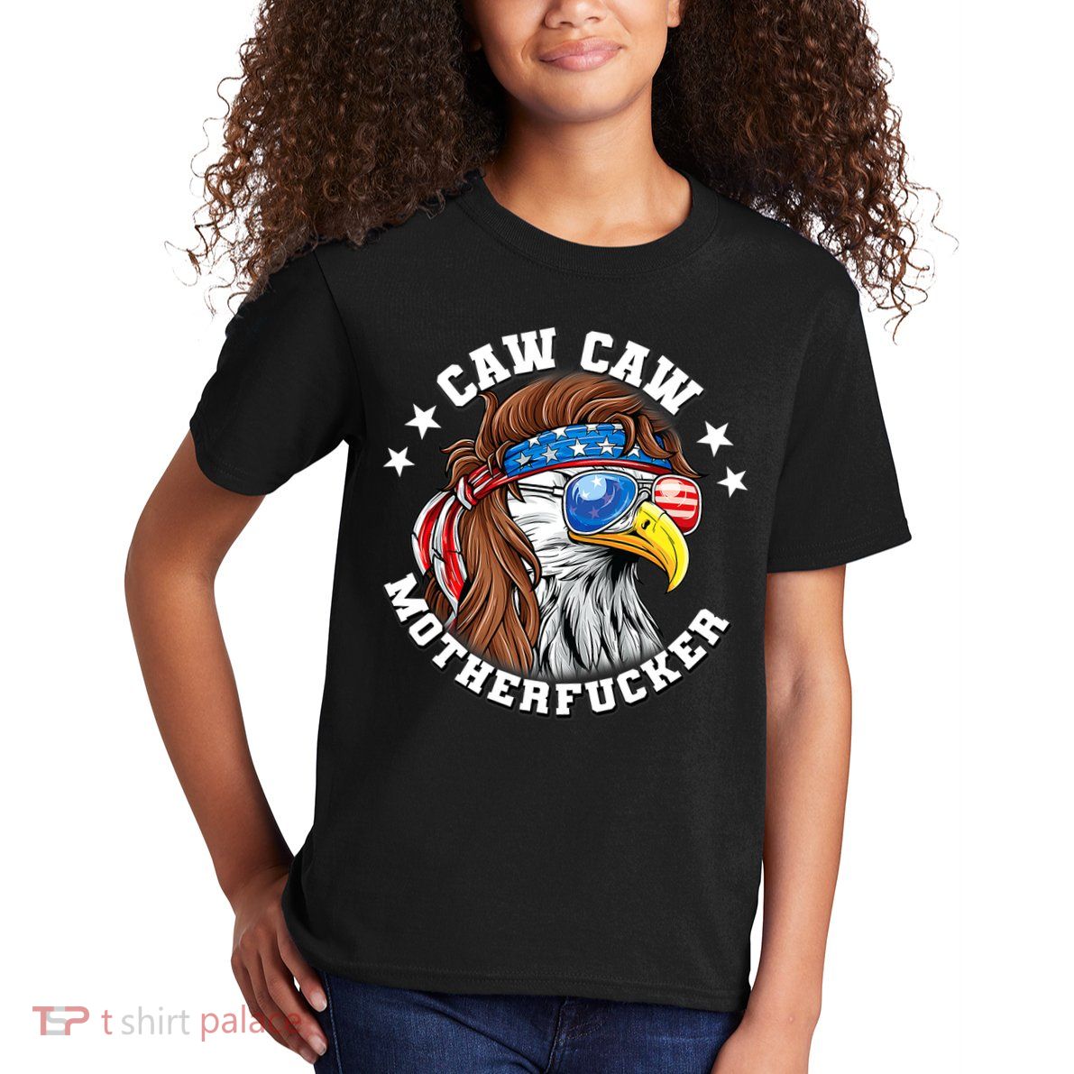 Caw Caw Motherfucker! Eagle Mullet 4th Of July Patriotic Design Kids T-Shirt
