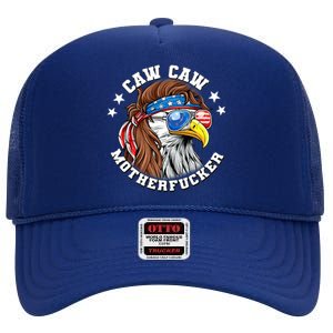 Caw Caw Motherfucker! Eagle Mullet 4th Of July Patriotic Design High Crown Mesh Back Trucker Hat