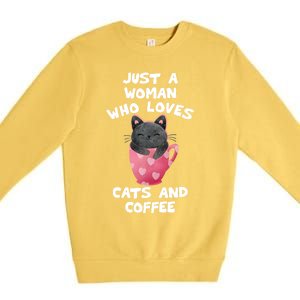 Cat Coffee Mug Just A Who Loves Cats And Coffee Gift Premium Crewneck Sweatshirt