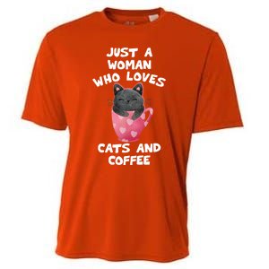 Cat Coffee Mug Just A Who Loves Cats And Coffee Gift Cooling Performance Crew T-Shirt