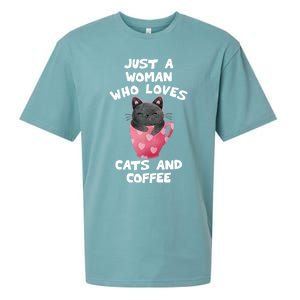 Cat Coffee Mug Just A Who Loves Cats And Coffee Gift Sueded Cloud Jersey T-Shirt