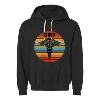 CMT Certified Massage Therapist Medical Caduceus Retro Gift Garment-Dyed Fleece Hoodie