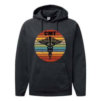 CMT Certified Massage Therapist Medical Caduceus Retro Gift Performance Fleece Hoodie