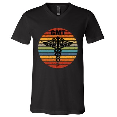 CMT Certified Massage Therapist Medical Caduceus Retro Gift V-Neck T-Shirt