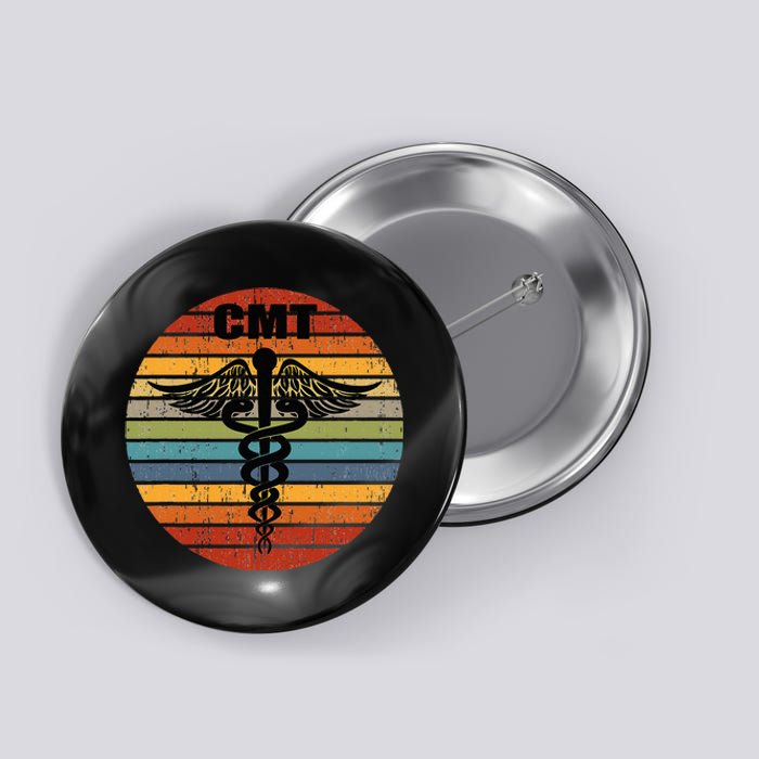 CMT Certified Massage Therapist Medical Caduceus Retro Gift Button