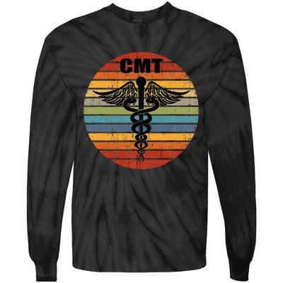 CMT Certified Massage Therapist Medical Caduceus Retro Gift Tie-Dye Long Sleeve Shirt