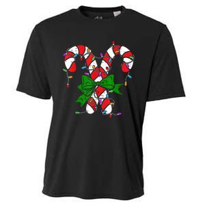 Candy Cane Merry And Bright Christmas Lights Cooling Performance Crew T-Shirt