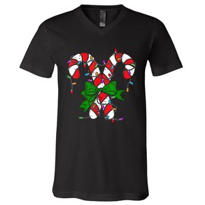 Candy Cane Merry And Bright Christmas Lights V-Neck T-Shirt