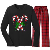 Candy Cane Merry And Bright Christmas Lights Women's Long Sleeve Flannel Pajama Set 