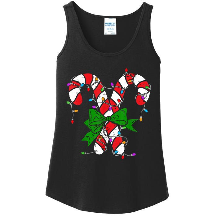 Candy Cane Merry And Bright Christmas Lights Ladies Essential Tank