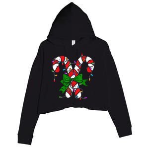 Candy Cane Merry And Bright Christmas Lights Crop Fleece Hoodie