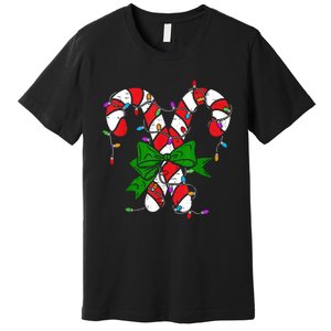 Candy Cane Merry And Bright Christmas Lights Premium T-Shirt