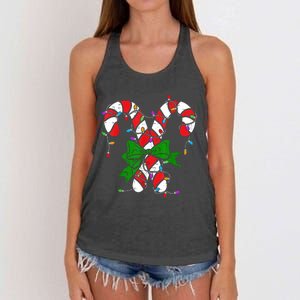 Candy Cane Merry And Bright Christmas Lights Women's Knotted Racerback Tank