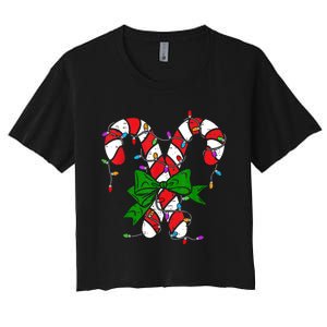 Candy Cane Merry And Bright Christmas Lights Women's Crop Top Tee