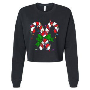 Candy Cane Merry And Bright Christmas Lights Cropped Pullover Crew