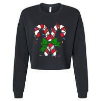 Candy Cane Merry And Bright Christmas Lights Cropped Pullover Crew