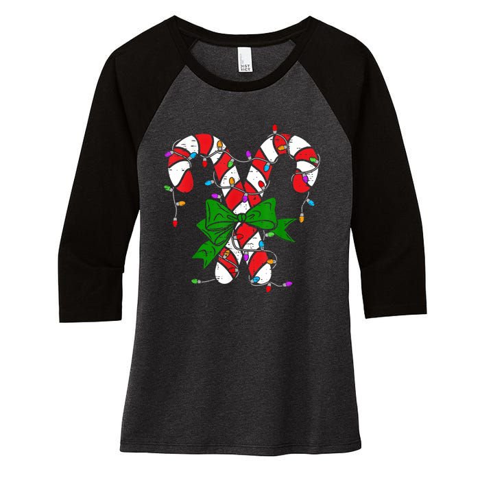 Candy Cane Merry And Bright Christmas Lights Women's Tri-Blend 3/4-Sleeve Raglan Shirt