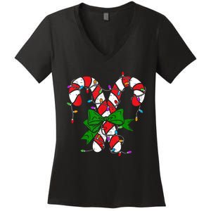 Candy Cane Merry And Bright Christmas Lights Women's V-Neck T-Shirt