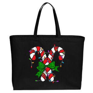 Candy Cane Merry And Bright Christmas Lights Cotton Canvas Jumbo Tote