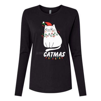 Cute Cat Merry Catmas Christmas Cat Lovers Santa Pajama  Womens Cotton Relaxed Long Sleeve T-Shirt