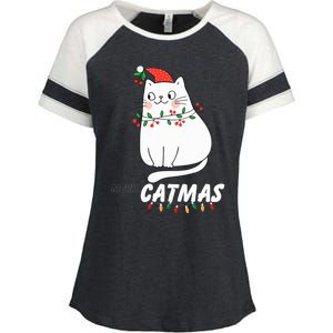 Cute Cat Merry Catmas Christmas Cat Lovers Santa Pajama  Enza Ladies Jersey Colorblock Tee