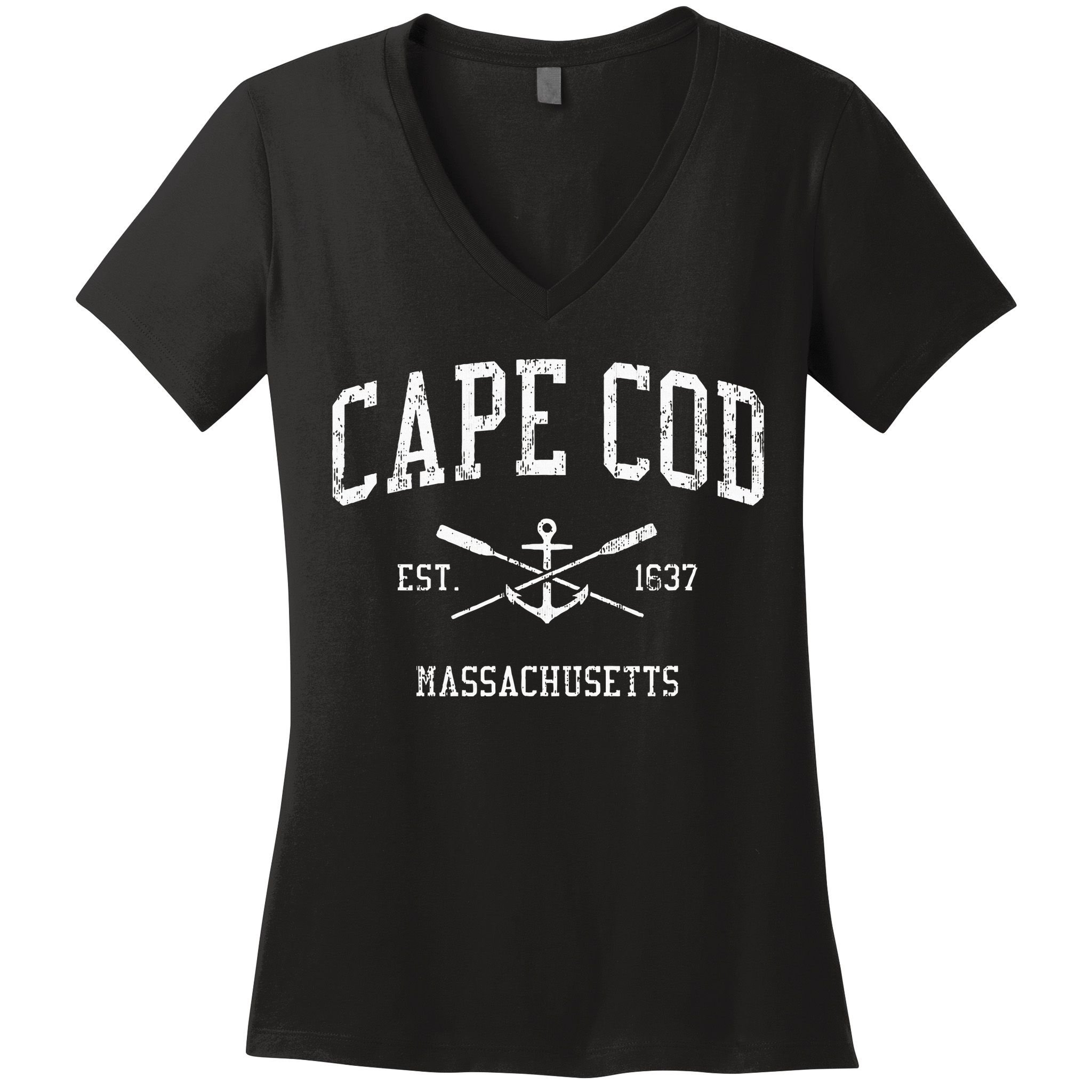 Cape Cod Ma Vintage Crossed Oars & Boat Anchor Sports Women's V-Neck T-Shirt