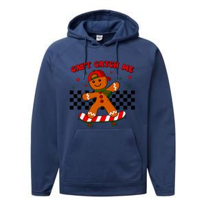 CanT Catch Me Merry Christmas Boy Skateboarding Gingerbread Performance Fleece Hoodie