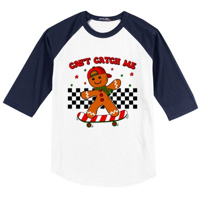 CanT Catch Me Merry Christmas Boy Skateboarding Gingerbread Baseball Sleeve Shirt