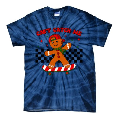 CanT Catch Me Merry Christmas Boy Skateboarding Gingerbread Tie-Dye T-Shirt