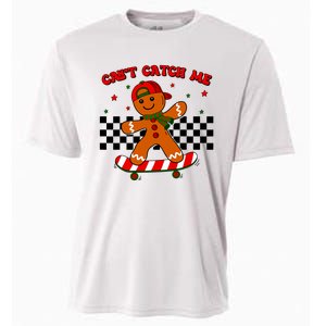 CanT Catch Me Merry Christmas Boy Skateboarding Gingerbread Cooling Performance Crew T-Shirt