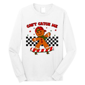 CanT Catch Me Merry Christmas Boy Skateboarding Gingerbread Long Sleeve Shirt