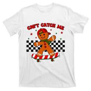 CanT Catch Me Merry Christmas Boy Skateboarding Gingerbread T-Shirt