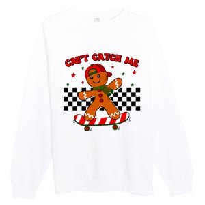 CanT Catch Me Merry Christmas Boy Skateboarding Gingerbread Premium Crewneck Sweatshirt