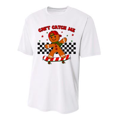 CanT Catch Me Merry Christmas Boy Skateboarding Gingerbread Performance Sprint T-Shirt