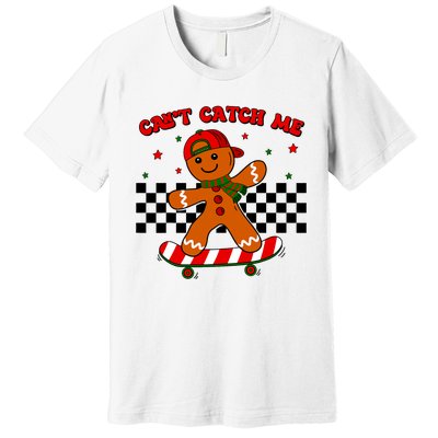 CanT Catch Me Merry Christmas Boy Skateboarding Gingerbread Premium T-Shirt