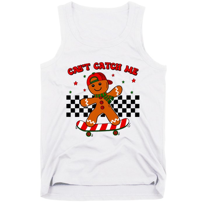 CanT Catch Me Merry Christmas Boy Skateboarding Gingerbread Tank Top