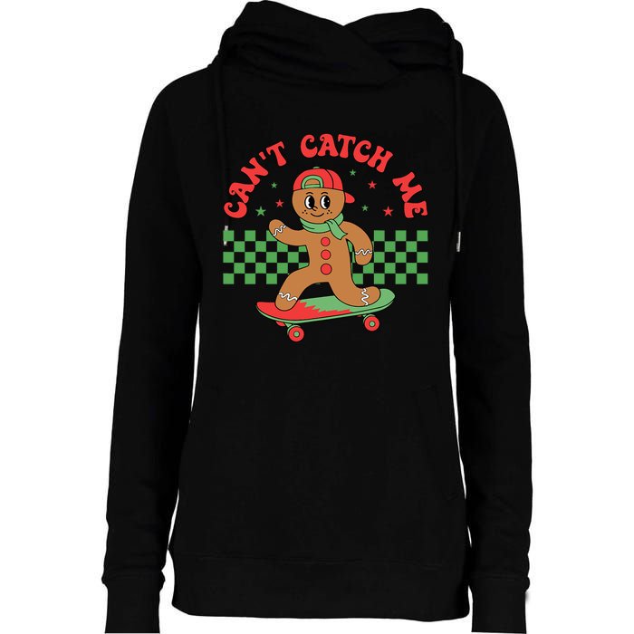 CanT Catch Me Retro Christmas Gingerbread Boy Xmas Womens Funnel Neck Pullover Hood