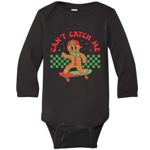 CanT Catch Me Retro Christmas Gingerbread Boy Xmas Baby Long Sleeve Bodysuit