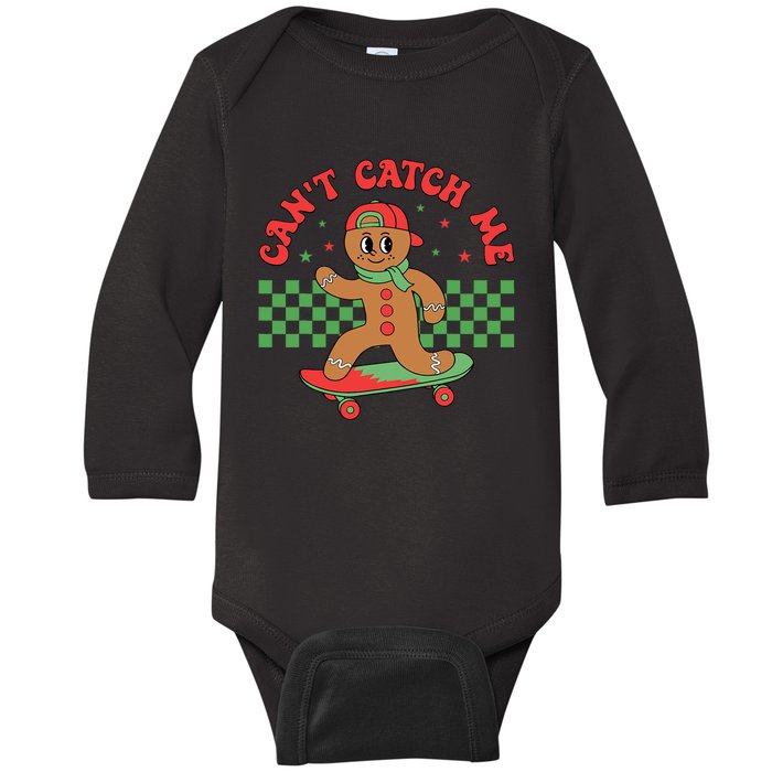 CanT Catch Me Retro Christmas Gingerbread Boy Xmas Baby Long Sleeve Bodysuit