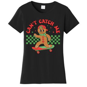 CanT Catch Me Retro Christmas Gingerbread Boy Xmas Women's T-Shirt