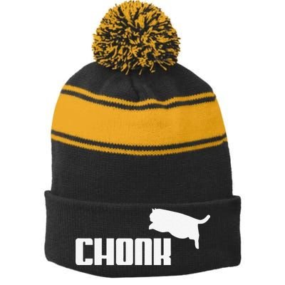 Chonk Cat Meme Funny Stripe Pom Pom Beanie
