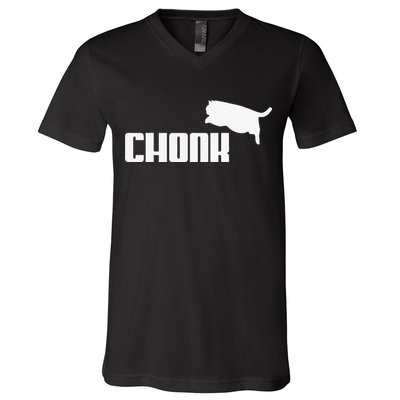 Chonk Cat Meme Funny V-Neck T-Shirt