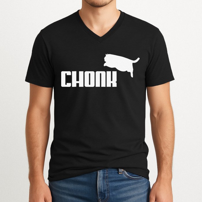 Chonk Cat Meme Funny V-Neck T-Shirt
