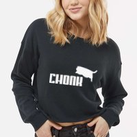 Chonk Cat Meme Funny Cropped Pullover Crew