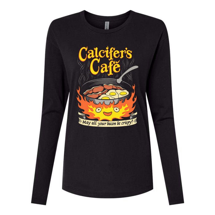 Calcifer's Cafe May All Your Bacon & Eggs Be Crispy Cooking Womens Cotton Relaxed Long Sleeve T-Shirt